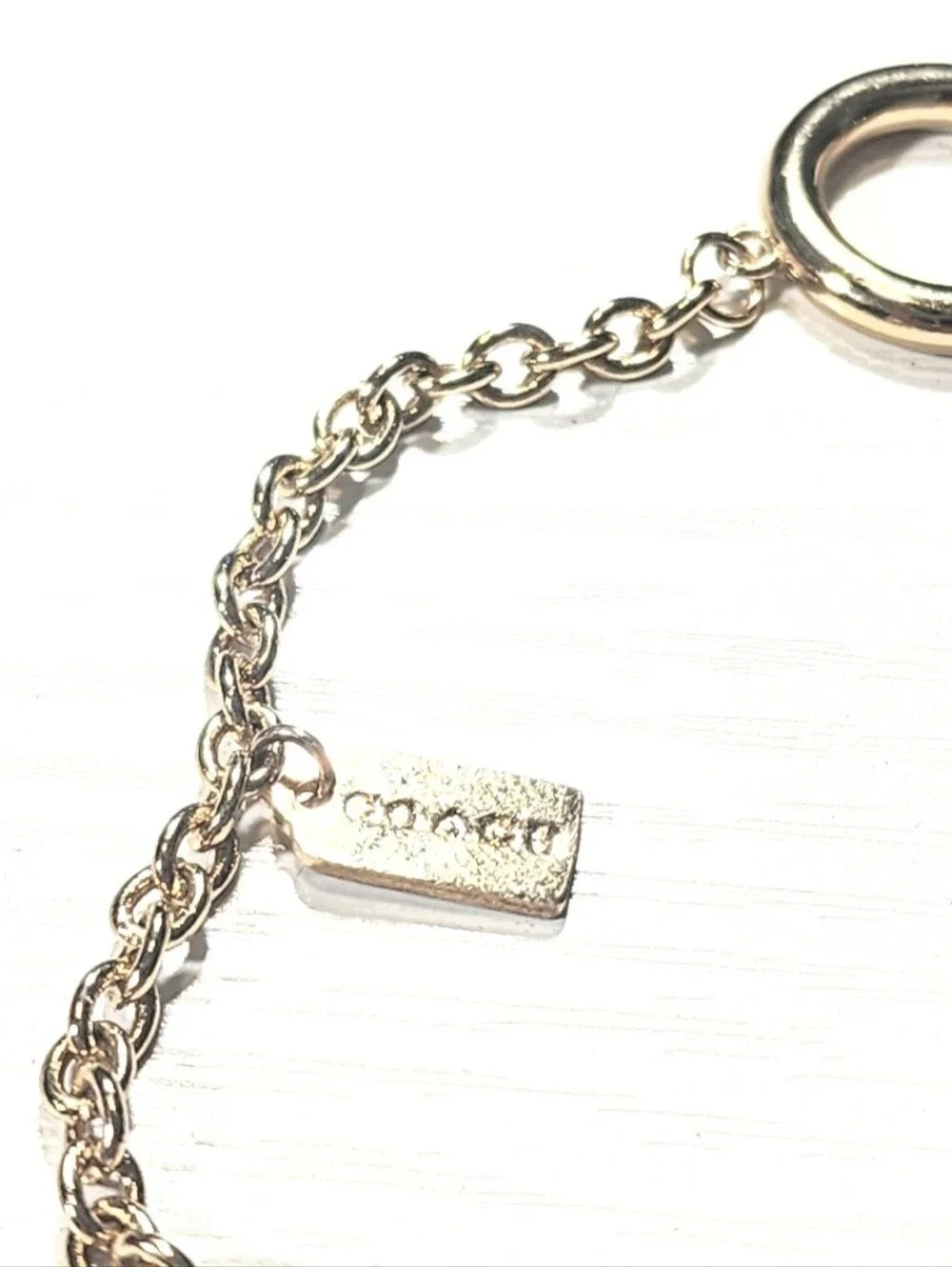 Coach Signature Padlock & Key Pearl Charm Bracelet Gold Silver Toggle Clasp